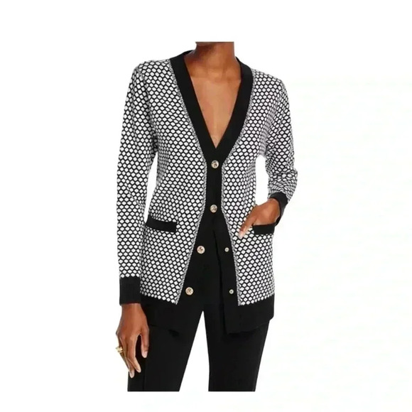 Women’s Sioni Black And White Cardigan Snap Button Closure No Size Tag Preowned - Picture 2 of 14